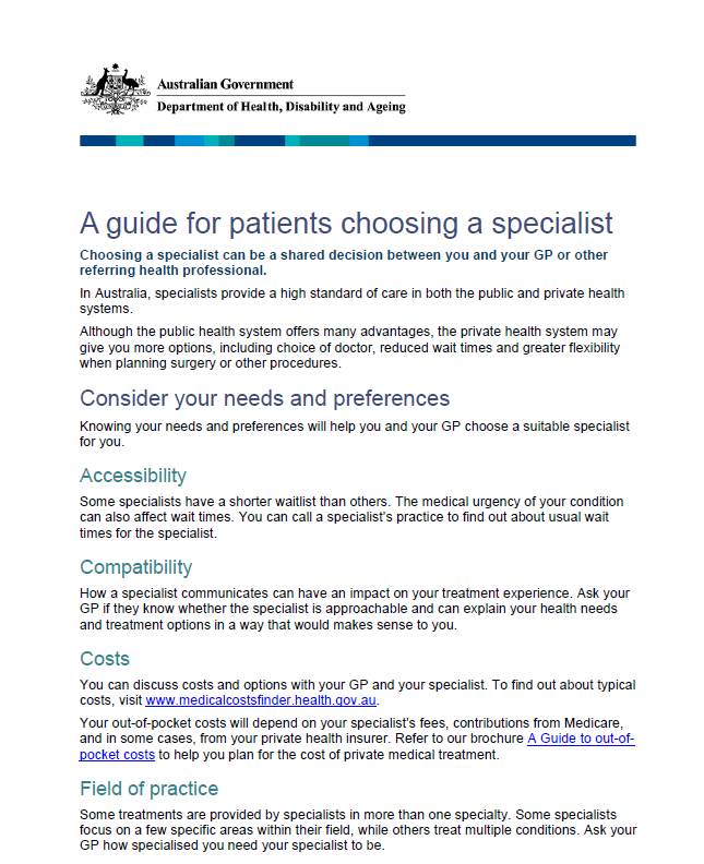 A guide for patients - choosing a specialist